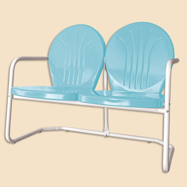 Retro metal chairs, retro metal lawn chair, metal lawn glider, 
      double glider, single seat glider, metal side table, patio table, bar table, metal patio table, 
      metal bar table, vintage new 50s style metal lawn
