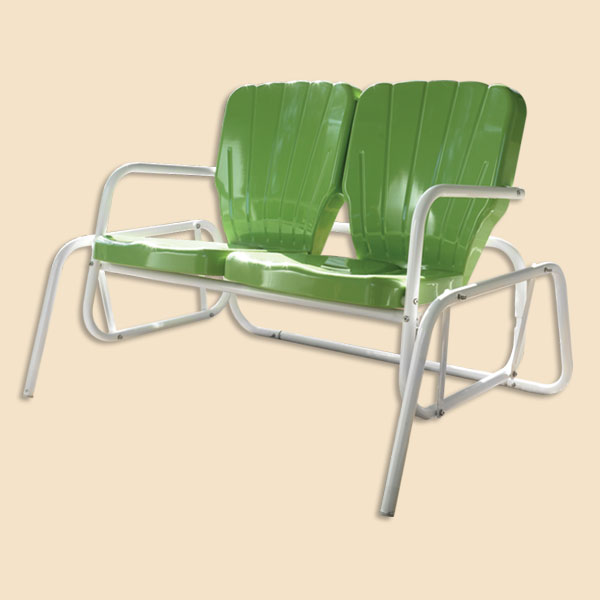 Retro metal chairs, retro metal lawn chair, 
      metal lawn glider, double glider, single seat glider, metal side table, patio table, bar table, 
      metal patio table, metal bar table, vintage new 50s style metal lawn